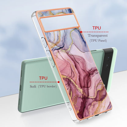 YB IMD Series-16 Style E For Google Pixel 6a IMD Marble Pattern Phone Case 2.0mm Anti-drop TPU Cover