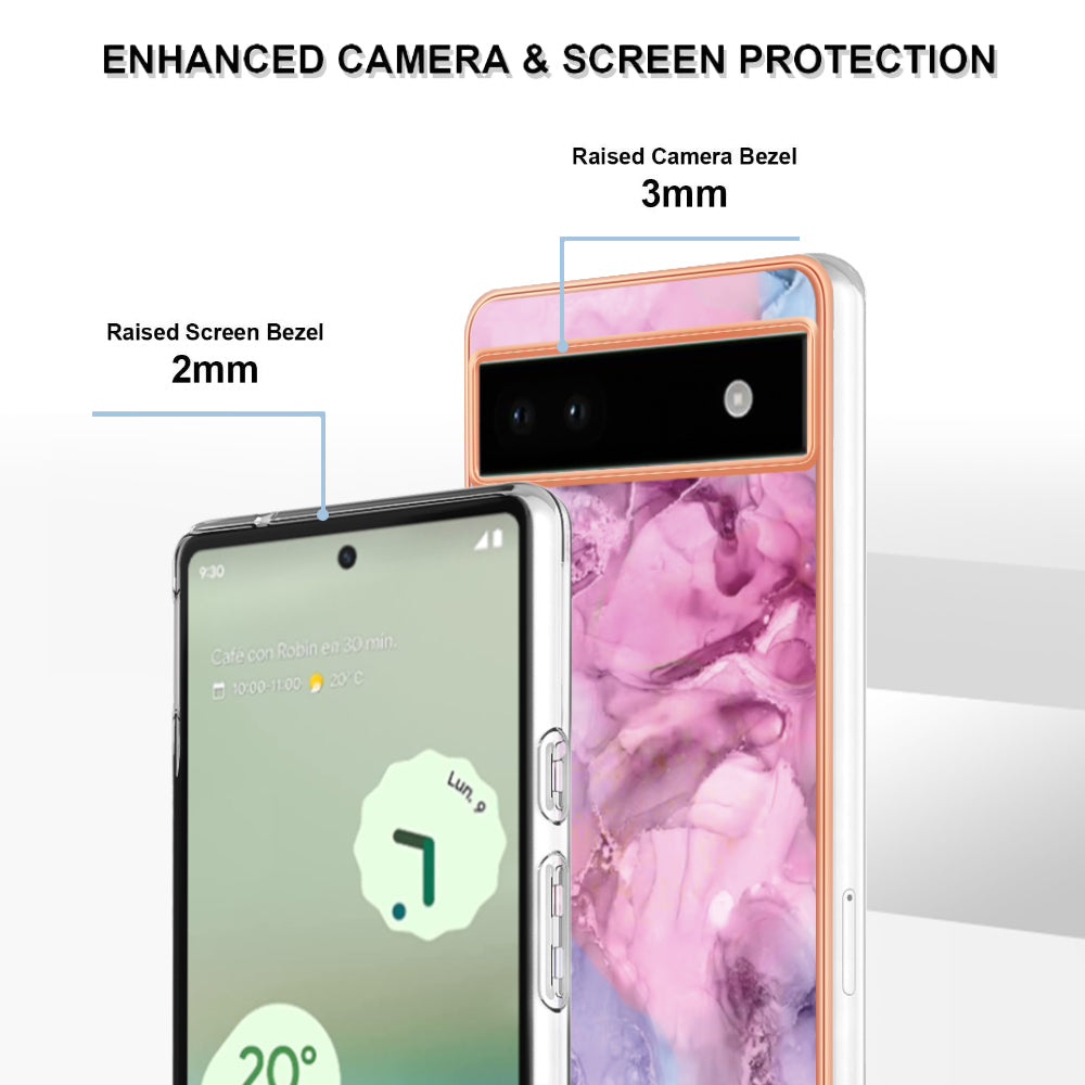 YB IMD Series-16 Style E For Google Pixel 6a IMD Marble Pattern Phone Case 2.0mm Anti-drop TPU Cover