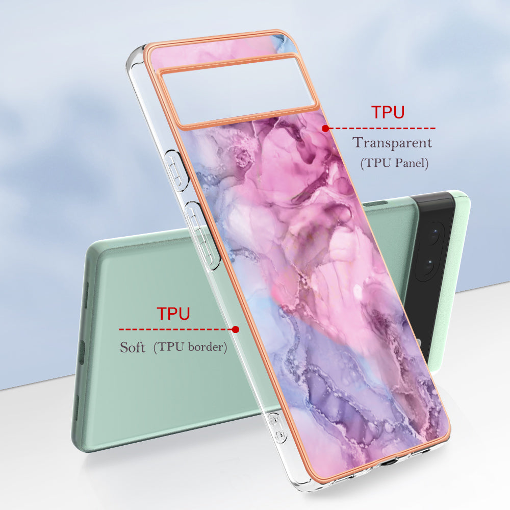 YB IMD Series-16 Style E For Google Pixel 6a IMD Marble Pattern Phone Case 2.0mm Anti-drop TPU Cover