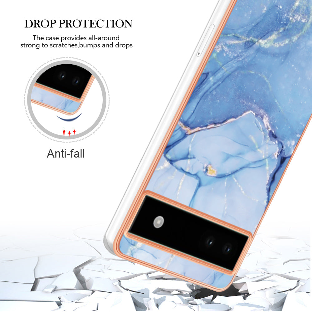 YB IMD Series-16 Style E For Google Pixel 6a IMD Marble Pattern Phone Case 2.0mm Anti-drop TPU Cover