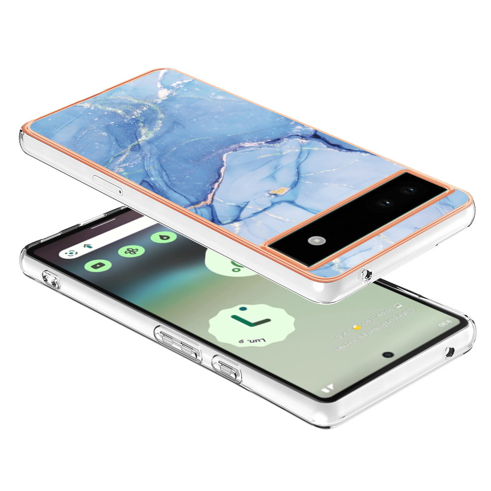 YB IMD Series-16 Style E For Google Pixel 6a IMD Marble Pattern Phone Case 2.0mm Anti-drop TPU Cover