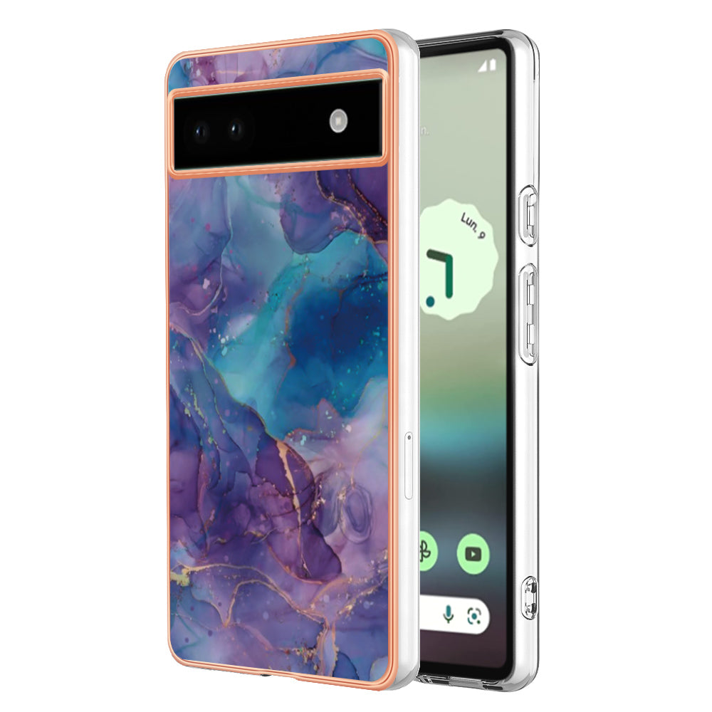 YB IMD Series-16 Style E For Google Pixel 6a IMD Marble Pattern Phone Case 2.0mm Anti-drop TPU Cover