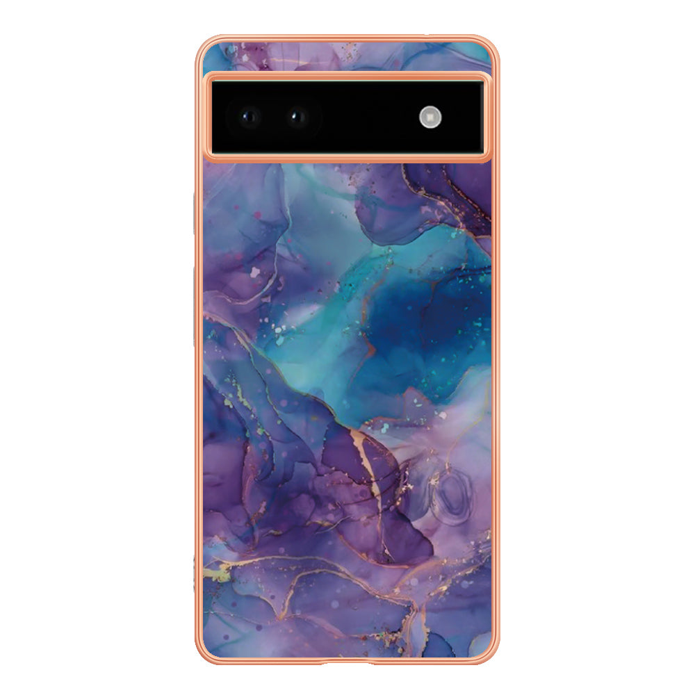 YB IMD Series-16 Style E For Google Pixel 6a IMD Marble Pattern Phone Case 2.0mm Anti-drop TPU Cover