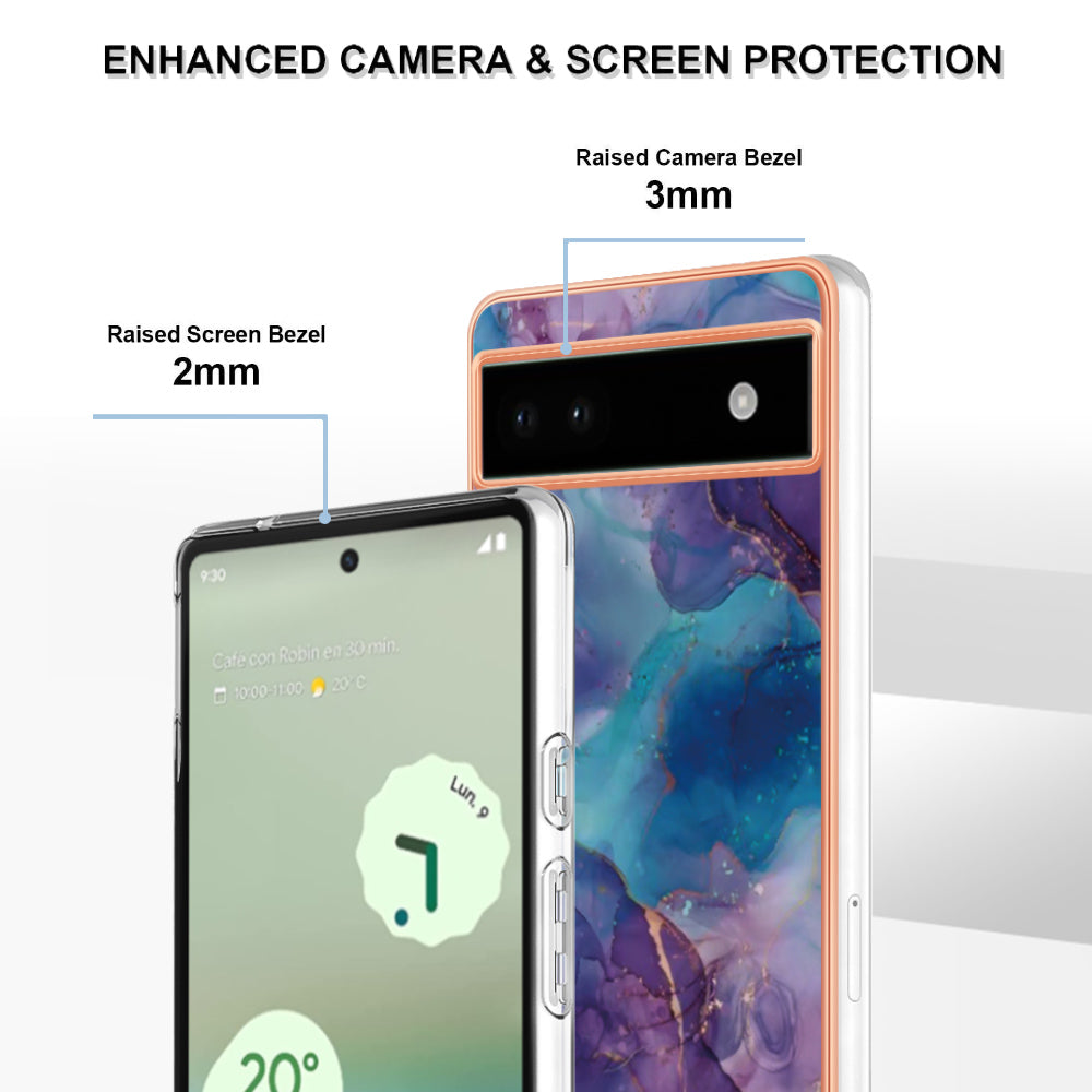 YB IMD Series-16 Style E For Google Pixel 6a IMD Marble Pattern Phone Case 2.0mm Anti-drop TPU Cover