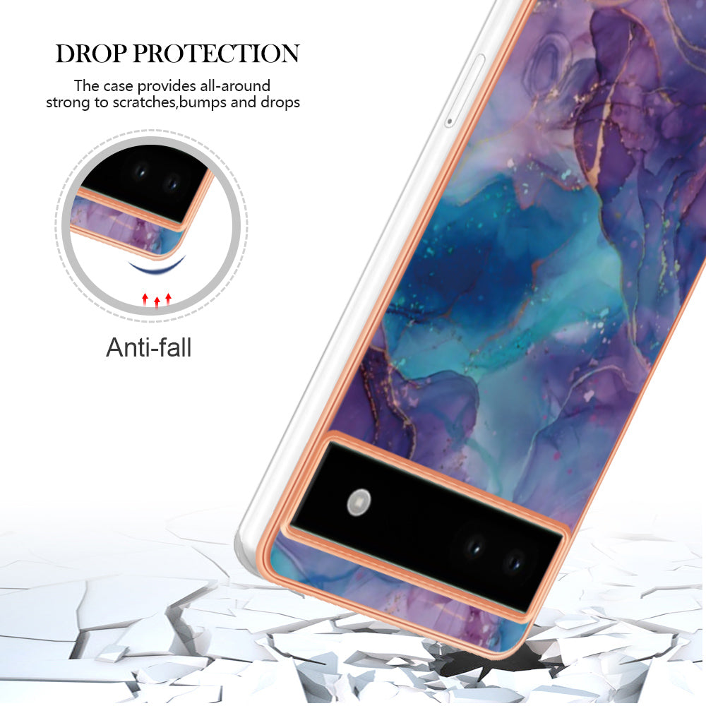 YB IMD Series-16 Style E For Google Pixel 6a IMD Marble Pattern Phone Case 2.0mm Anti-drop TPU Cover