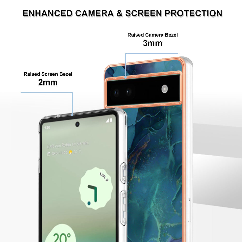 YB IMD Series-16 Style E For Google Pixel 6a IMD Marble Pattern Phone Case 2.0mm Anti-drop TPU Cover