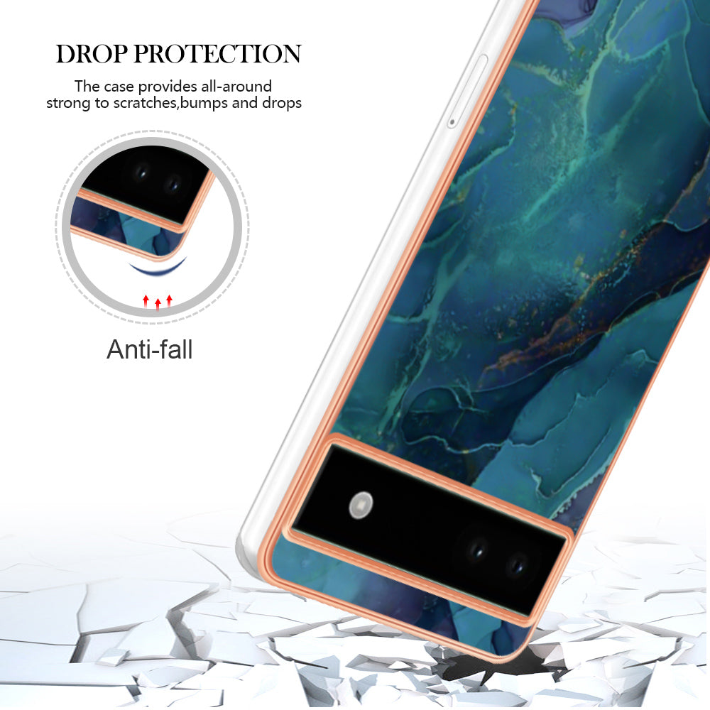 YB IMD Series-16 Style E For Google Pixel 6a IMD Marble Pattern Phone Case 2.0mm Anti-drop TPU Cover