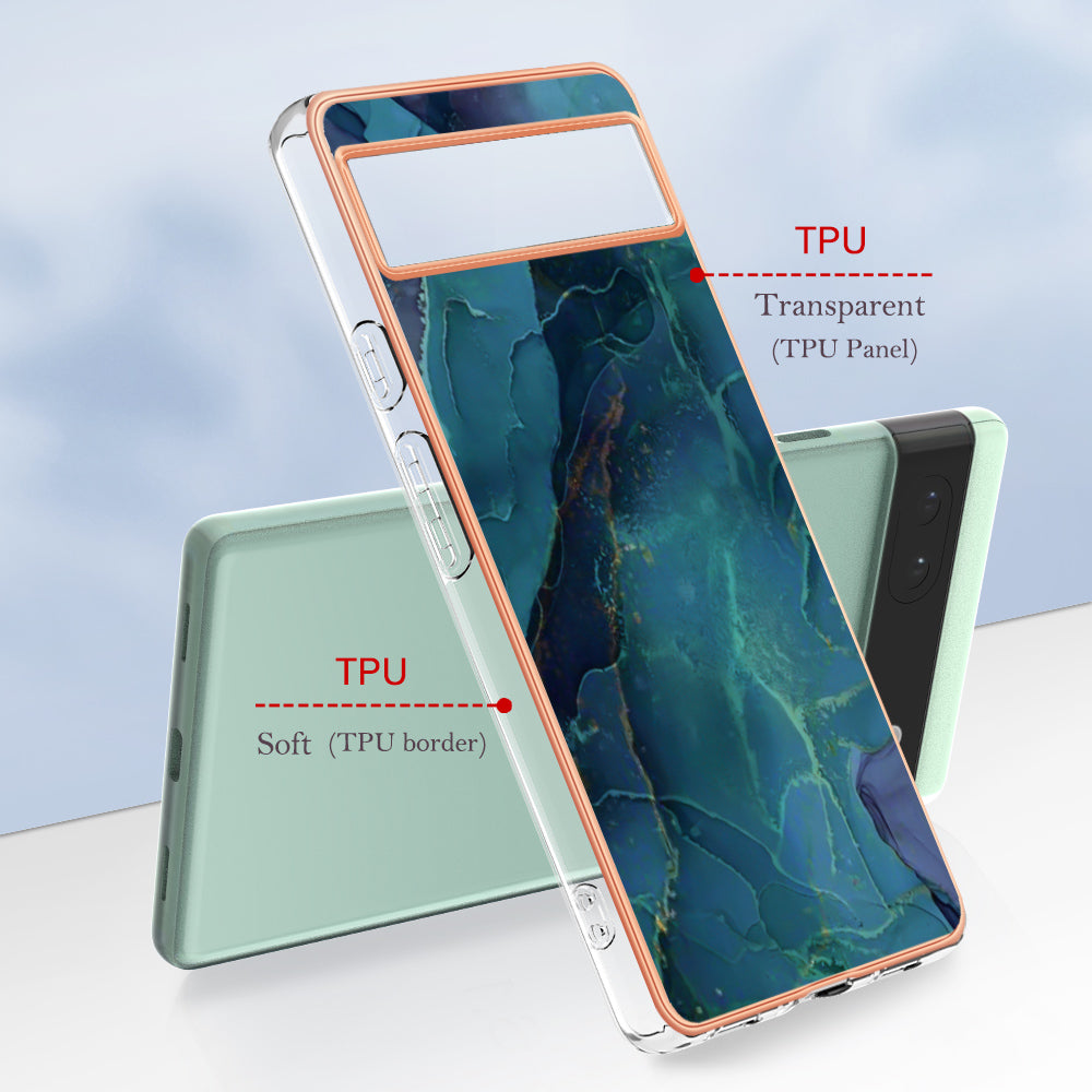 YB IMD Series-16 Style E For Google Pixel 6a IMD Marble Pattern Phone Case 2.0mm Anti-drop TPU Cover