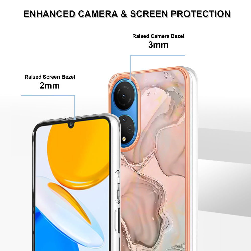 YB IMD Series-16 Style E Marble Pattern Phone Case for Honor X7 , 2.0mm Shockproof TPU IMD Electroplating Cover