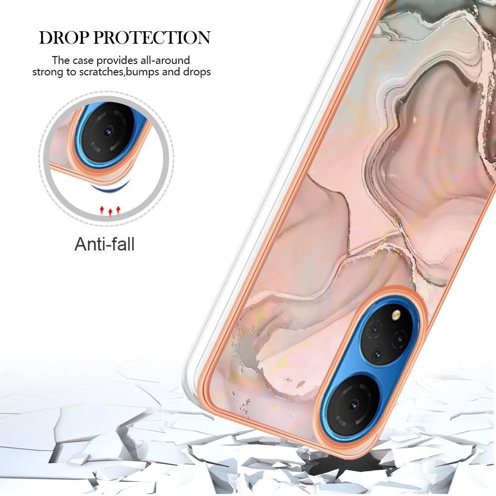 YB IMD Series-16 Style E Marble Pattern Phone Case for Honor X7 , 2.0mm Shockproof TPU IMD Electroplating Cover