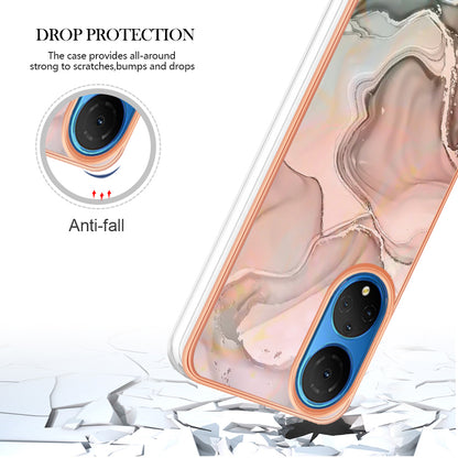YB IMD Series-16 Style E Marble Pattern Phone Case for Honor X7 , 2.0mm Shockproof TPU IMD Electroplating Cover