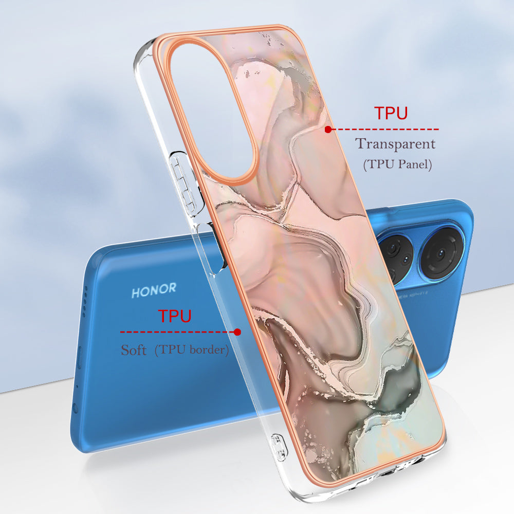 YB IMD Series-16 Style E Marble Pattern Phone Case for Honor X7 , 2.0mm Shockproof TPU IMD Electroplating Cover