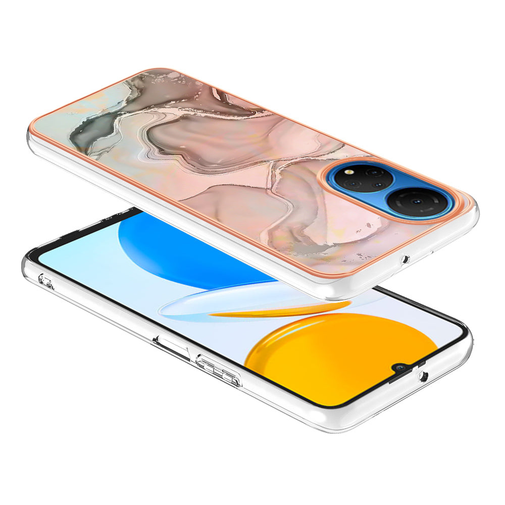 YB IMD Series-16 Style E Marble Pattern Phone Case for Honor X7 , 2.0mm Shockproof TPU IMD Electroplating Cover