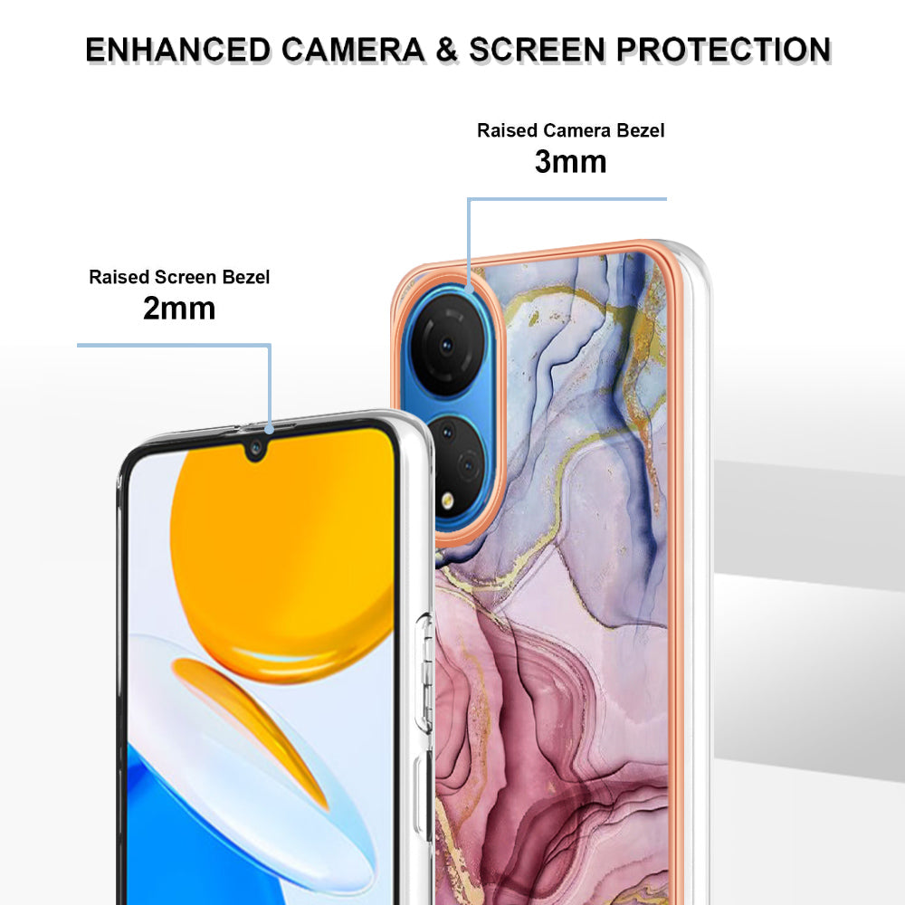 YB IMD Series-16 Style E Marble Pattern Phone Case for Honor X7 , 2.0mm Shockproof TPU IMD Electroplating Cover