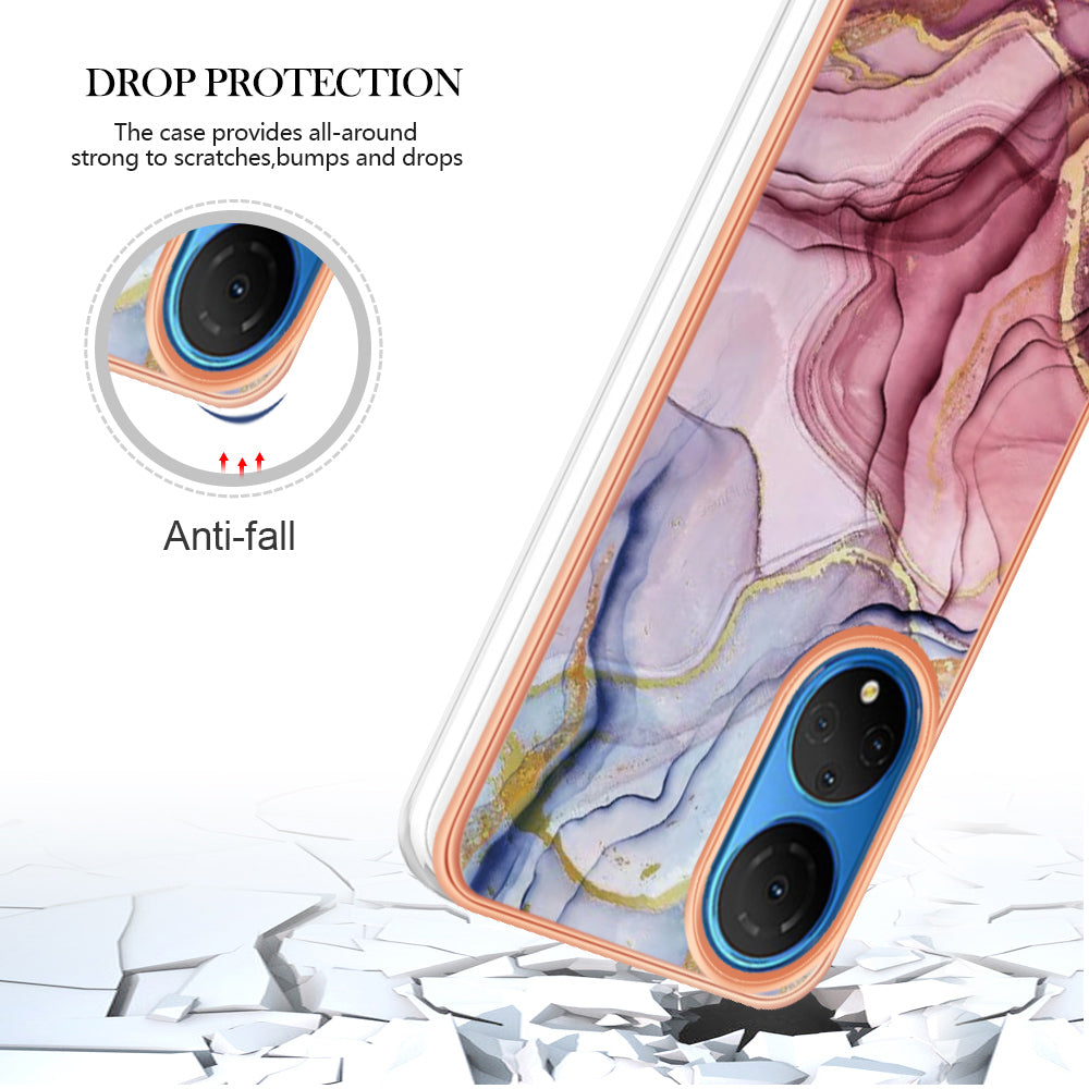 YB IMD Series-16 Style E Marble Pattern Phone Case for Honor X7 , 2.0mm Shockproof TPU IMD Electroplating Cover