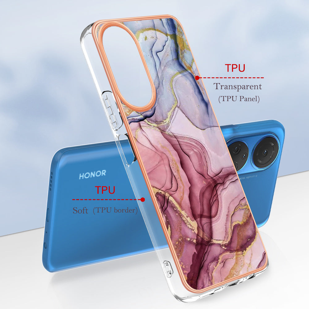 YB IMD Series-16 Style E Marble Pattern Phone Case for Honor X7 , 2.0mm Shockproof TPU IMD Electroplating Cover