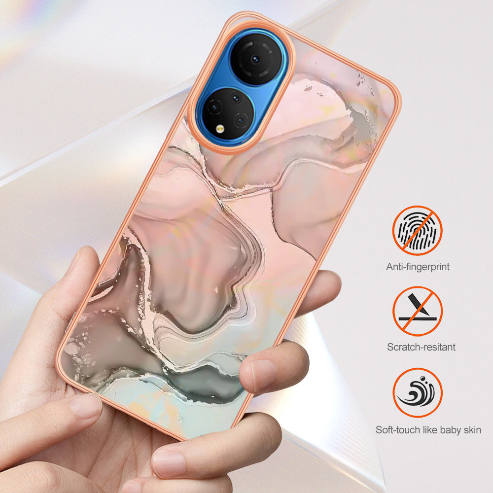 YB IMD Series-16 Style E Marble Pattern Phone Case for Honor X7 , 2.0mm Shockproof TPU IMD Electroplating Cover