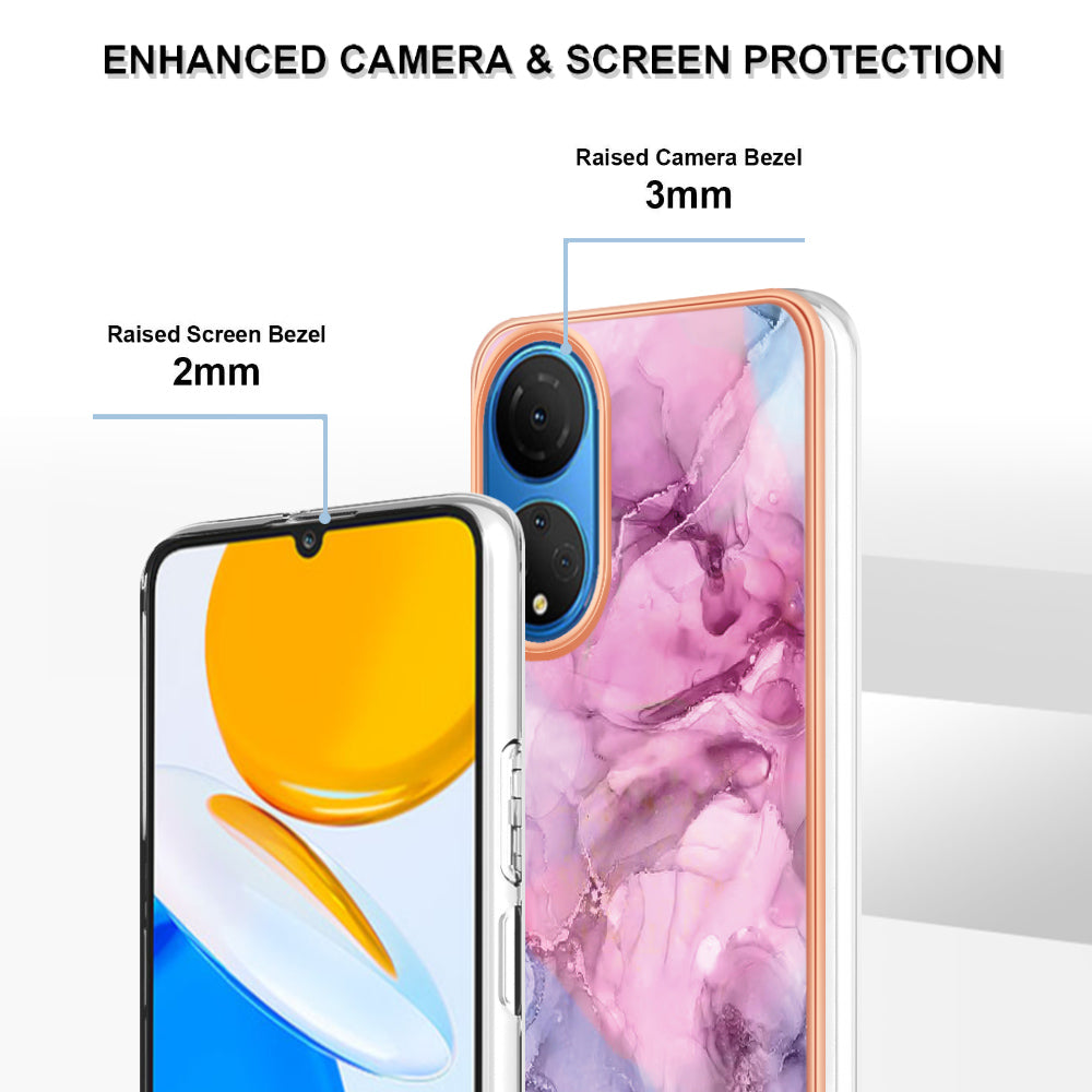 YB IMD Series-16 Style E Marble Pattern Phone Case for Honor X7 , 2.0mm Shockproof TPU IMD Electroplating Cover