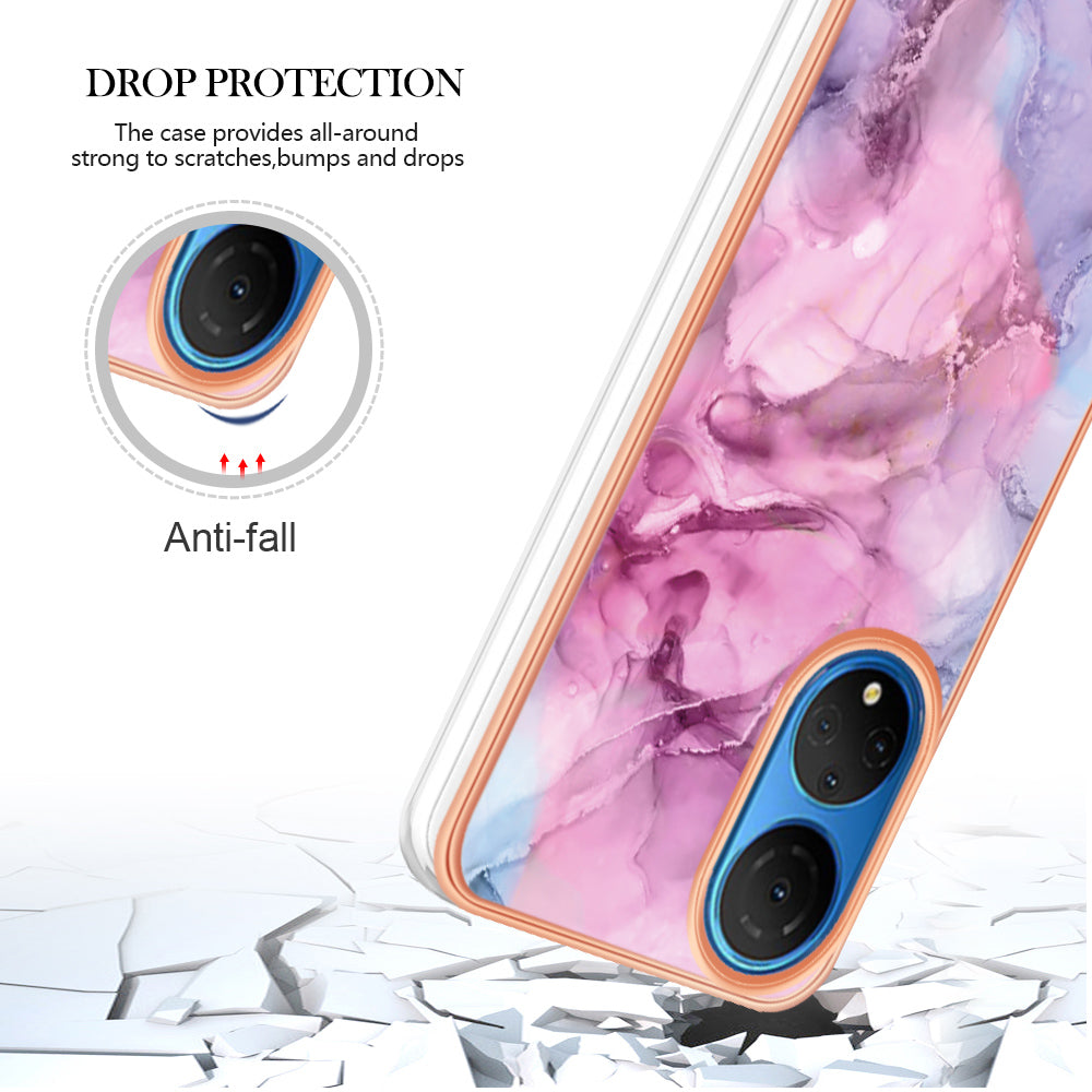 YB IMD Series-16 Style E Marble Pattern Phone Case for Honor X7 , 2.0mm Shockproof TPU IMD Electroplating Cover