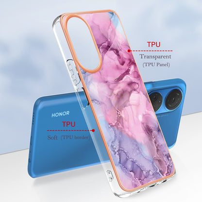YB IMD Series-16 Style E Marble Pattern Phone Case for Honor X7 , 2.0mm Shockproof TPU IMD Electroplating Cover