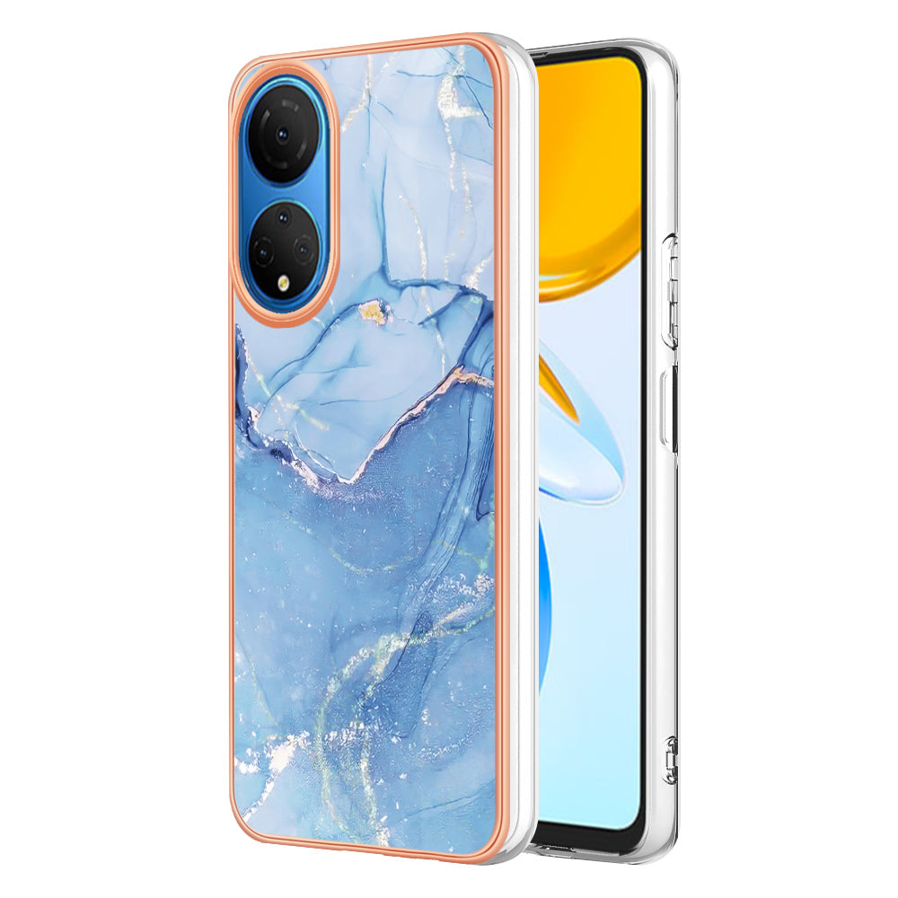 YB IMD Series-16 Style E Marble Pattern Phone Case for Honor X7 , 2.0mm Shockproof TPU IMD Electroplating Cover