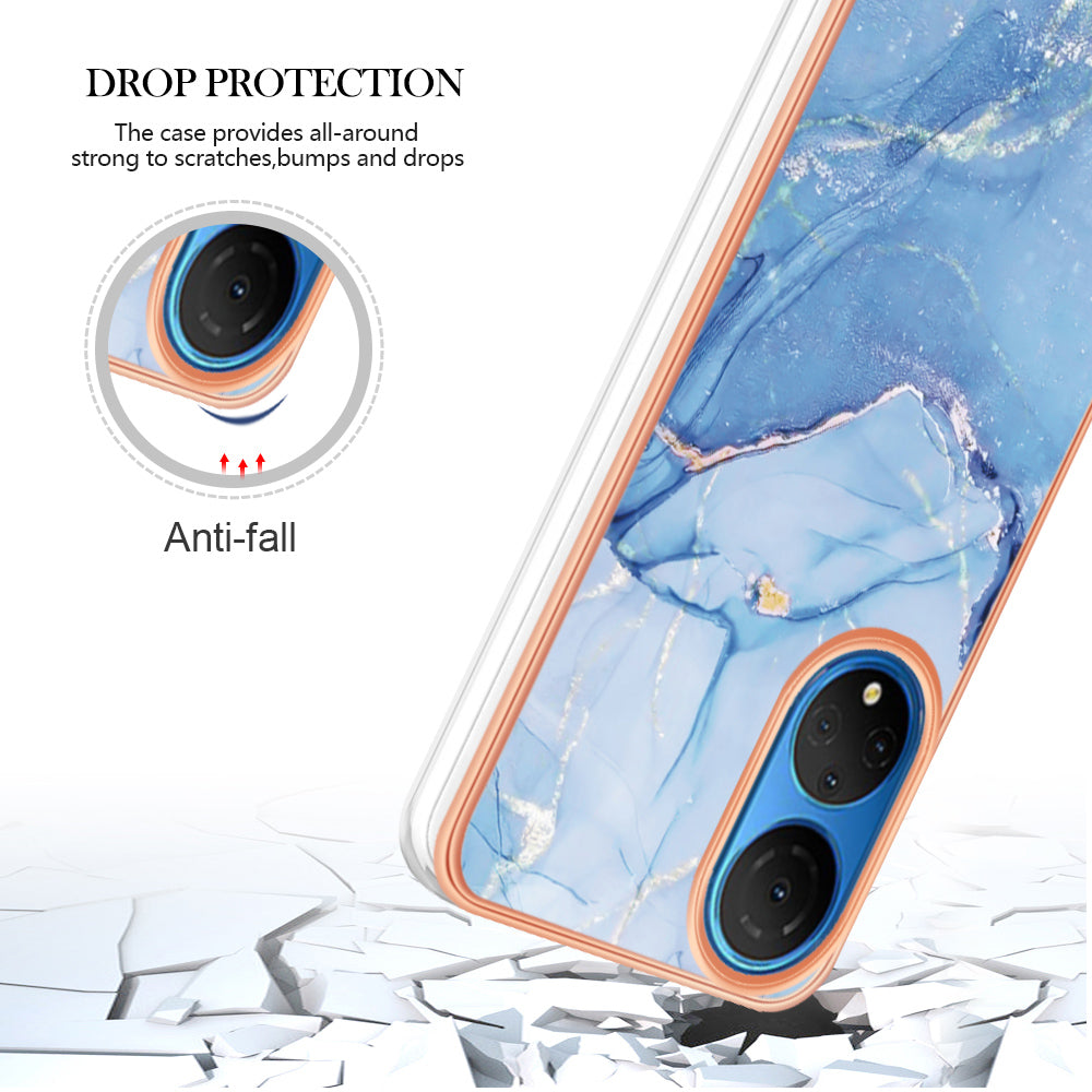YB IMD Series-16 Style E Marble Pattern Phone Case for Honor X7 , 2.0mm Shockproof TPU IMD Electroplating Cover