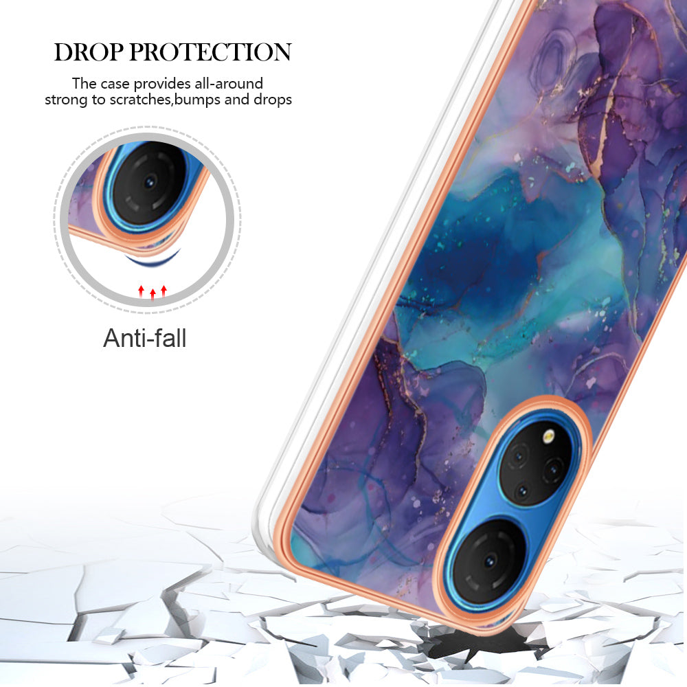 YB IMD Series-16 Style E Marble Pattern Phone Case for Honor X7 , 2.0mm Shockproof TPU IMD Electroplating Cover