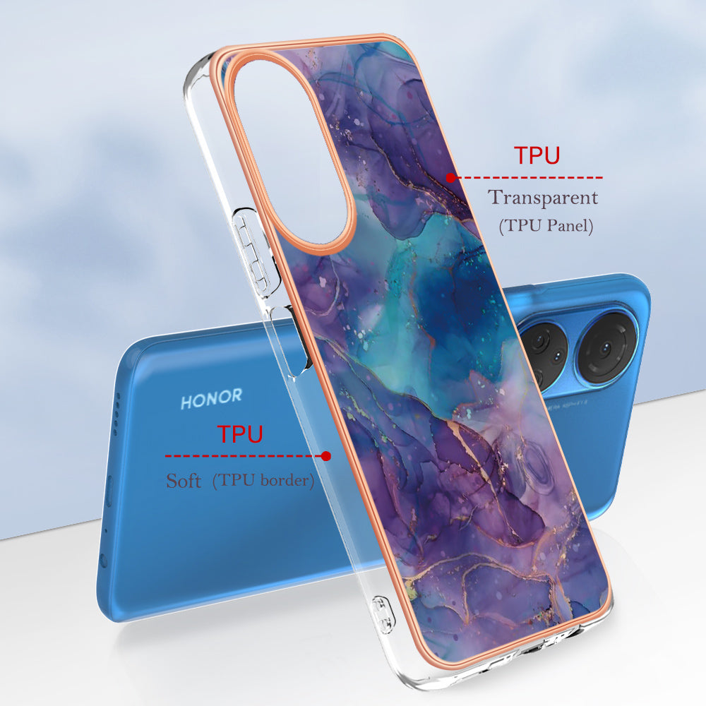 YB IMD Series-16 Style E Marble Pattern Phone Case for Honor X7 , 2.0mm Shockproof TPU IMD Electroplating Cover