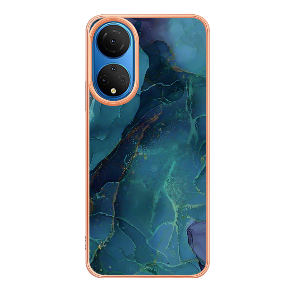 YB IMD Series-16 Style E Marble Pattern Phone Case for Honor X7 , 2.0mm Shockproof TPU IMD Electroplating Cover