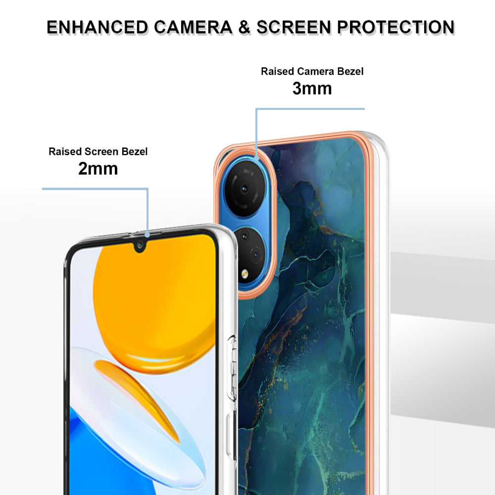 YB IMD Series-16 Style E Marble Pattern Phone Case for Honor X7 , 2.0mm Shockproof TPU IMD Electroplating Cover