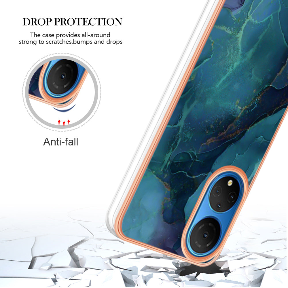 YB IMD Series-16 Style E Marble Pattern Phone Case for Honor X7 , 2.0mm Shockproof TPU IMD Electroplating Cover