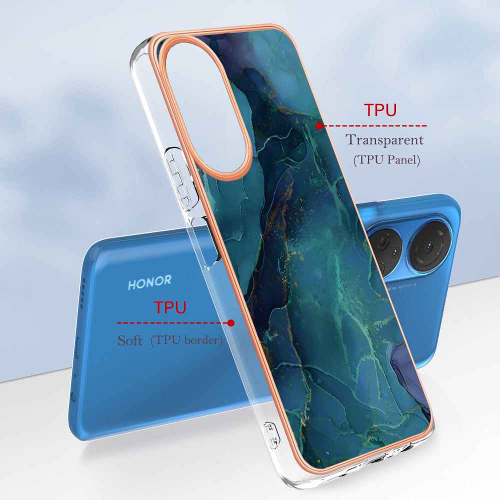 YB IMD Series-16 Style E Marble Pattern Phone Case for Honor X7 , 2.0mm Shockproof TPU IMD Electroplating Cover