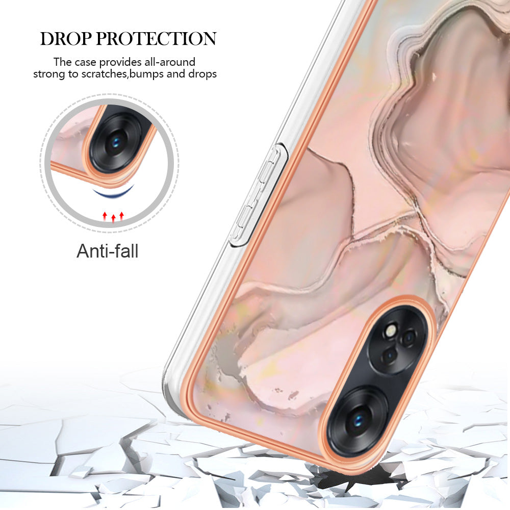 YB IMD Series-16 Style E 2.0mm TPU Phone Case for Oppo Reno8 T 4G , Electroplating IMD Marble Pattern Cover