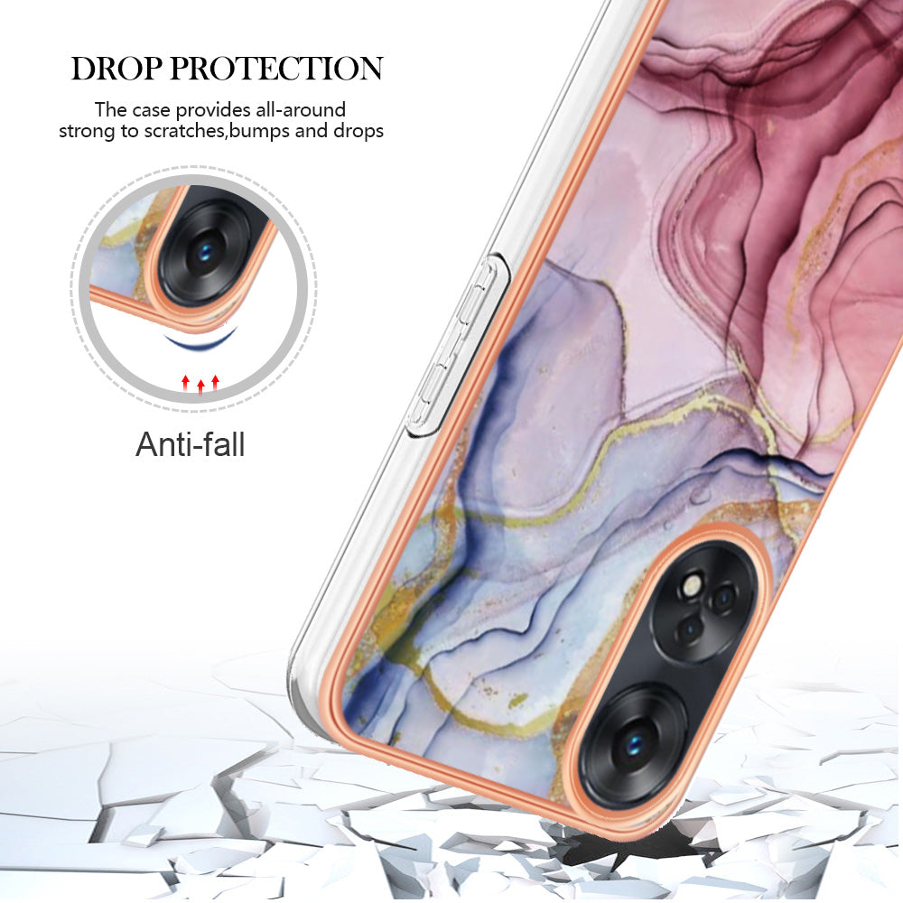 YB IMD Series-16 Style E 2.0mm TPU Phone Case for Oppo Reno8 T 4G , Electroplating IMD Marble Pattern Cover