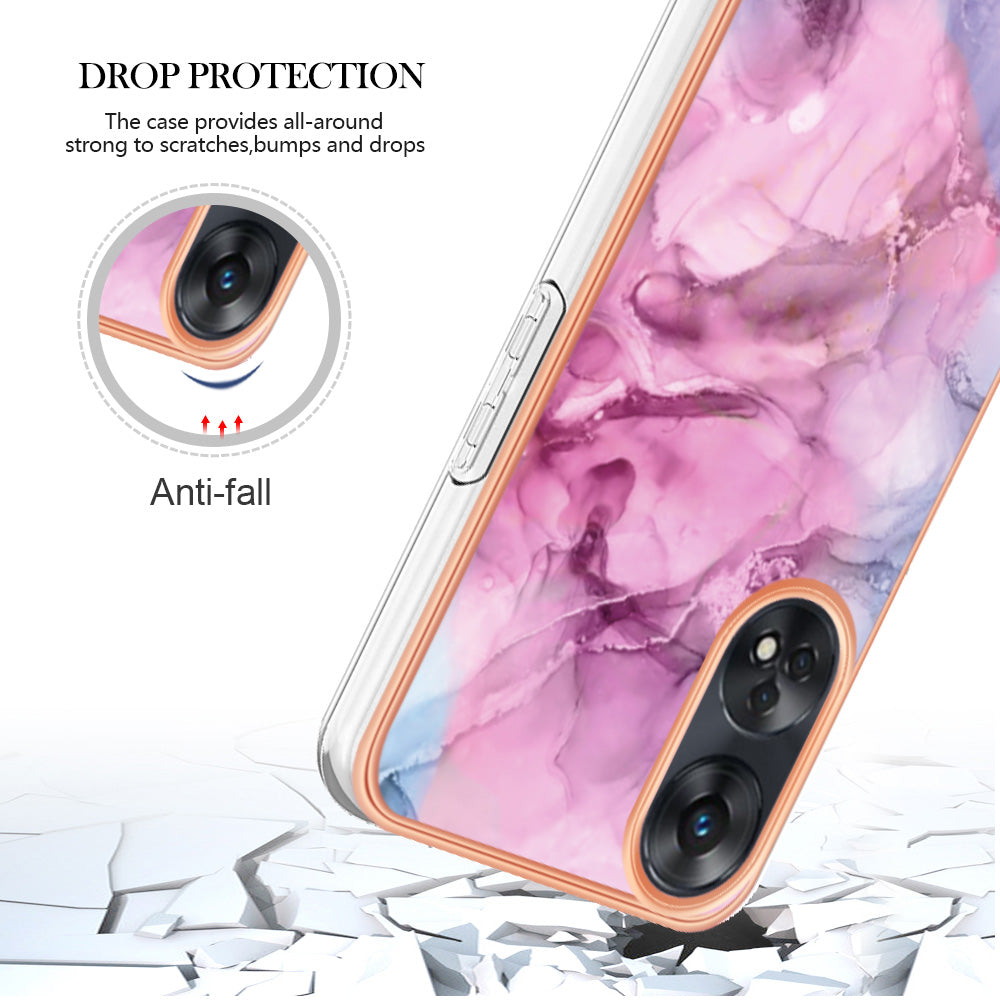 YB IMD Series-16 Style E 2.0mm TPU Phone Case for Oppo Reno8 T 4G , Electroplating IMD Marble Pattern Cover