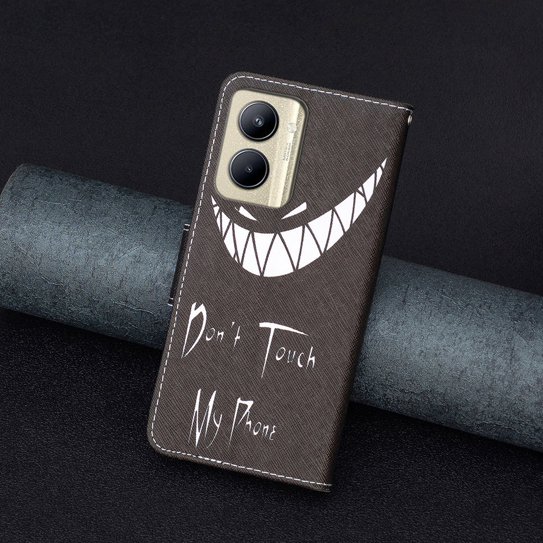 Protective Cove for Realme C33 2023 4G / C33 4G Pattern Printing PU Leather Phone Case Wallet Shell with Stand