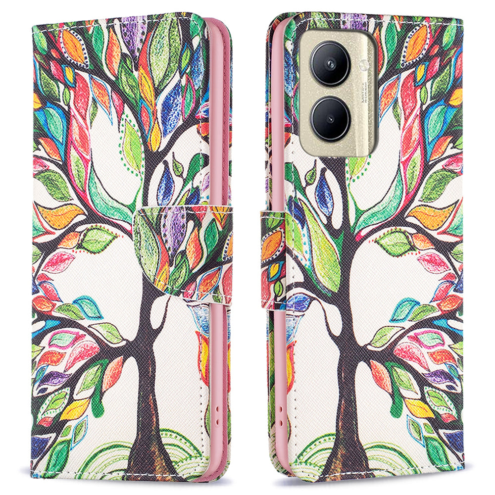 Protective Cove for Realme C33 2023 4G / C33 4G Pattern Printing PU Leather Phone Case Wallet Shell with Stand