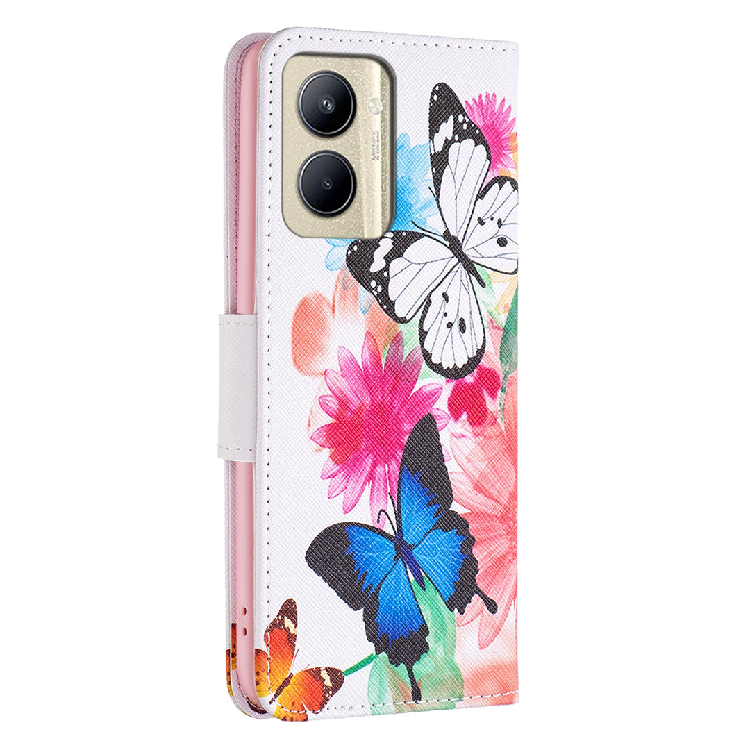 Protective Cove for Realme C33 2023 4G / C33 4G Pattern Printing PU Leather Phone Case Wallet Shell with Stand