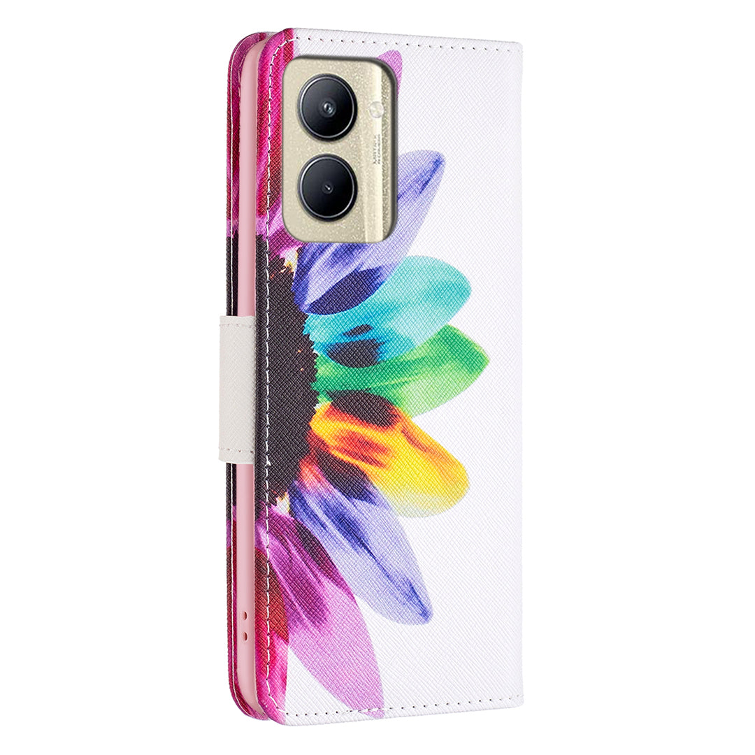 Protective Cove for Realme C33 2023 4G / C33 4G Pattern Printing PU Leather Phone Case Wallet Shell with Stand