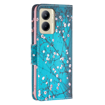 Protective Cove for Realme C33 2023 4G / C33 4G Pattern Printing PU Leather Phone Case Wallet Shell with Stand