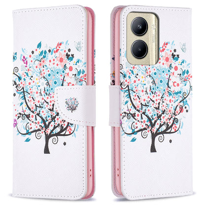 Protective Cove for Realme C33 2023 4G / C33 4G Pattern Printing PU Leather Phone Case Wallet Shell with Stand