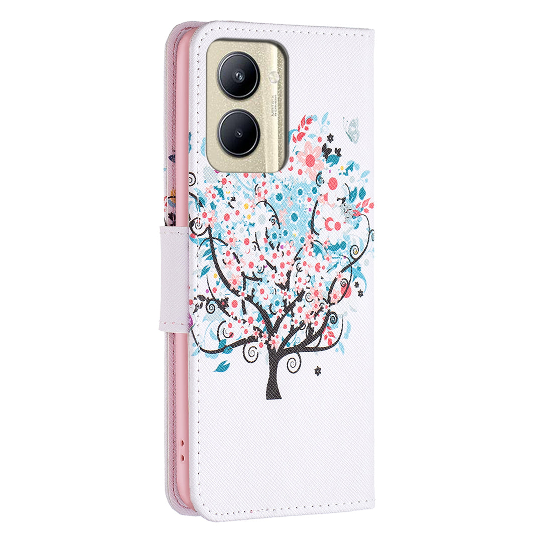 Protective Cove for Realme C33 2023 4G / C33 4G Pattern Printing PU Leather Phone Case Wallet Shell with Stand