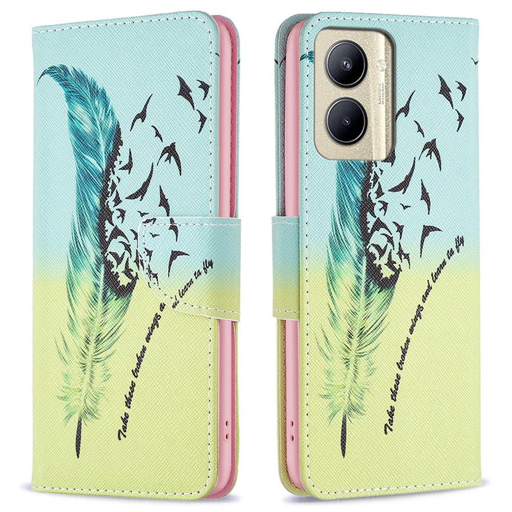Protective Cove for Realme C33 2023 4G / C33 4G Pattern Printing PU Leather Phone Case Wallet Shell with Stand