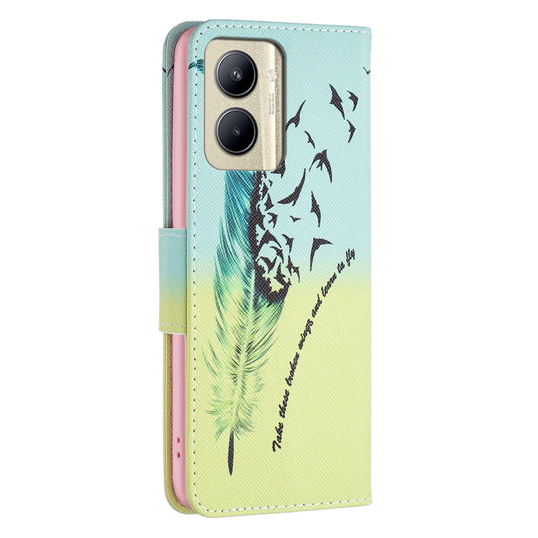 Protective Cove for Realme C33 2023 4G / C33 4G Pattern Printing PU Leather Phone Case Wallet Shell with Stand