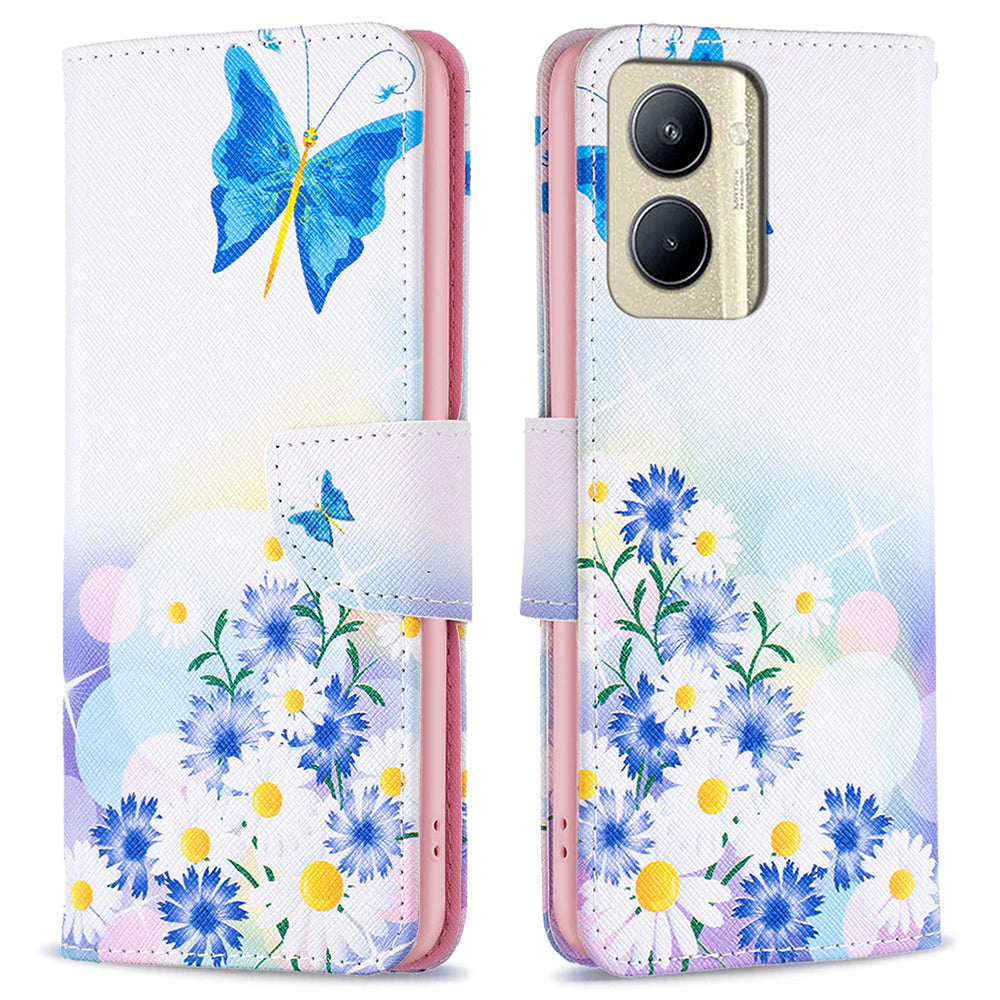 Protective Cove for Realme C33 2023 4G / C33 4G Pattern Printing PU Leather Phone Case Wallet Shell with Stand
