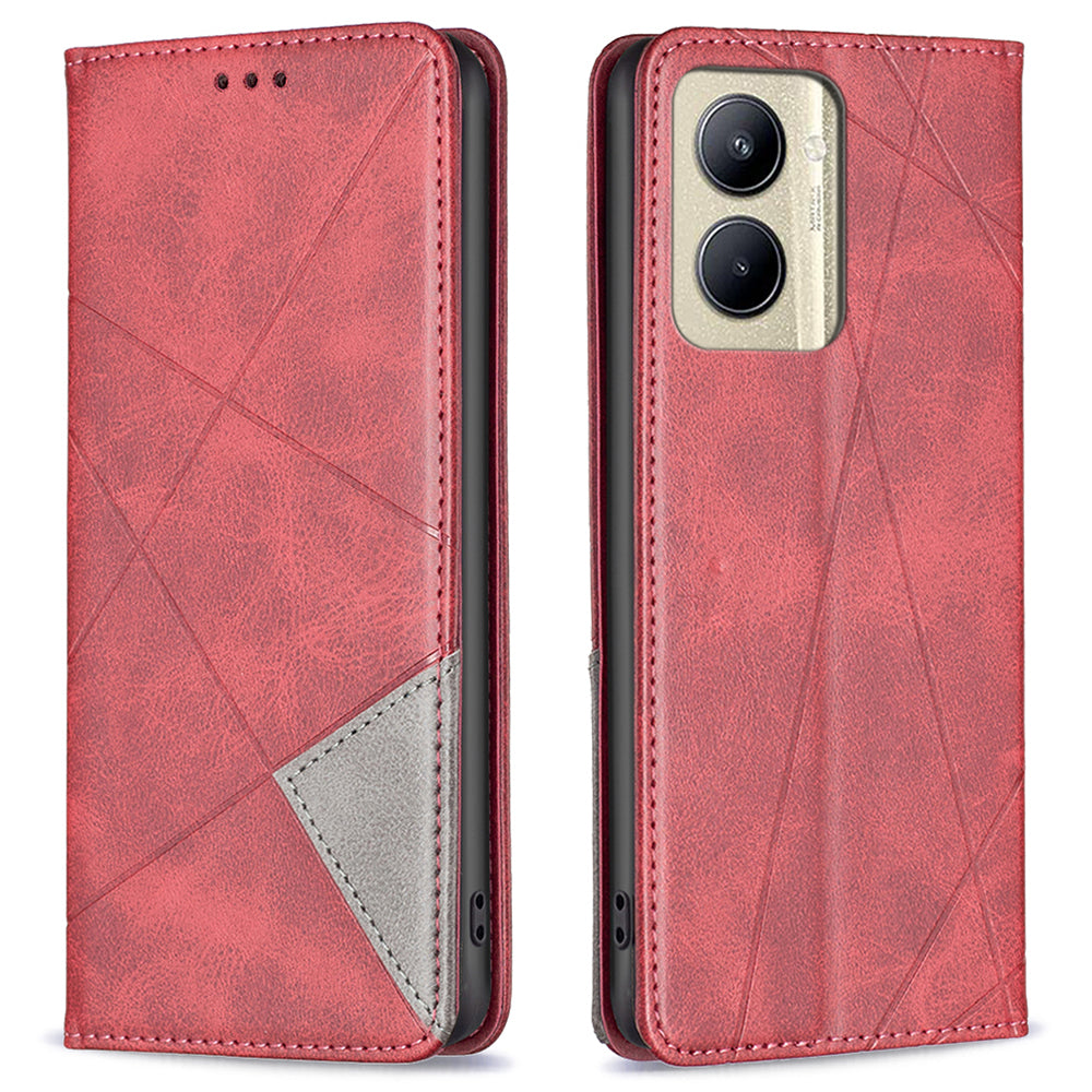 Imprinting Pattern Phone Shell for Realme C33 2023 4G / C33 4G PU Leather Card Holder Splicing Phone Stand Cover