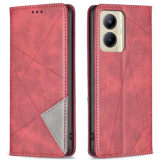 Imprinting Pattern Phone Shell for Realme C33 2023 4G / C33 4G PU Leather Card Holder Splicing Phone Stand Cover