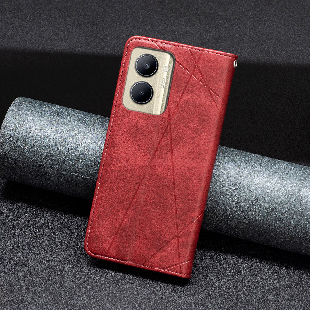 Imprinting Pattern Phone Shell for Realme C33 2023 4G / C33 4G PU Leather Card Holder Splicing Phone Stand Cover