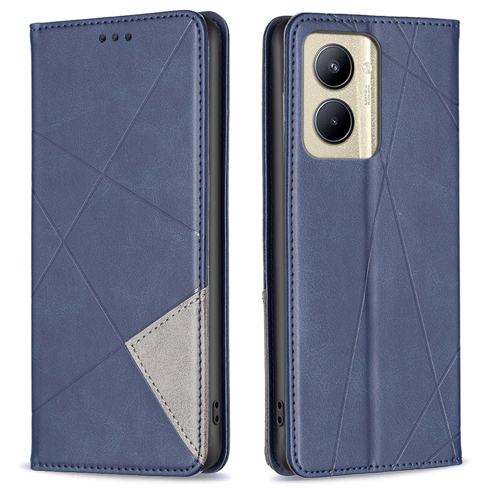 Imprinting Pattern Phone Shell for Realme C33 2023 4G / C33 4G PU Leather Card Holder Splicing Phone Stand Cover