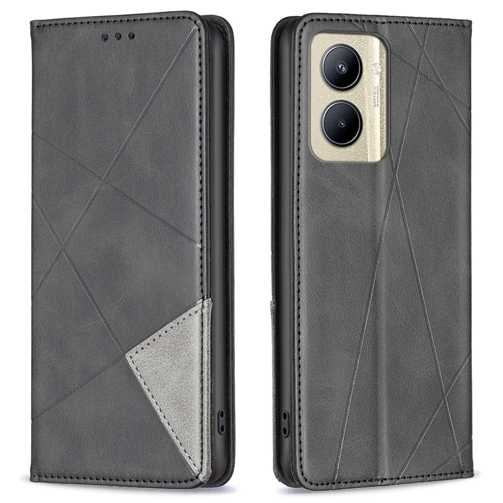 Imprinting Pattern Phone Shell for Realme C33 2023 4G / C33 4G PU Leather Card Holder Splicing Phone Stand Cover